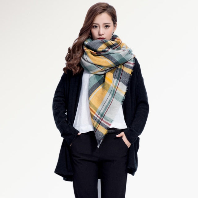 Winter Plaid Square Knitted Scarf