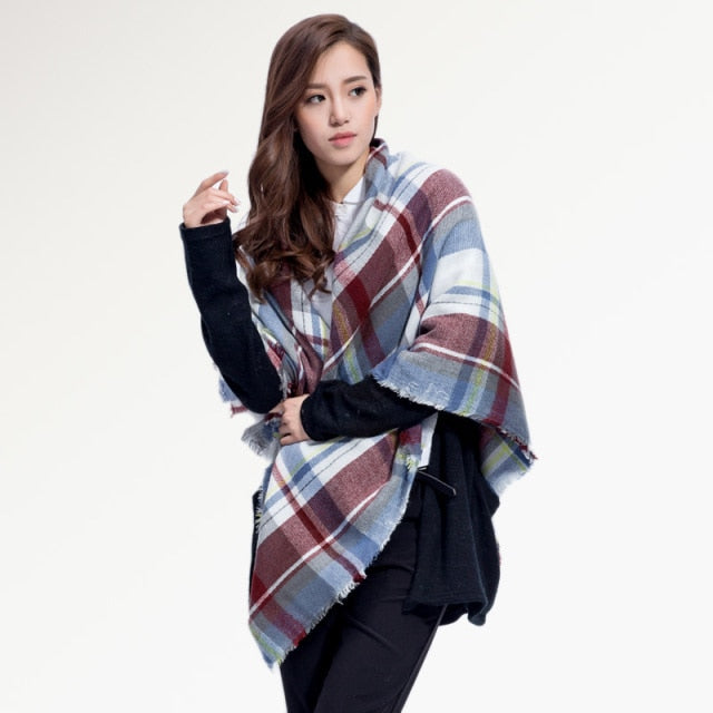 Winter Plaid Square Knitted Scarf